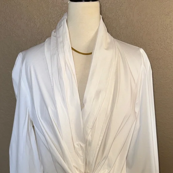 Lafayette 148 New York White Draped Tie-Front Button Down - Picture 3 of 12
